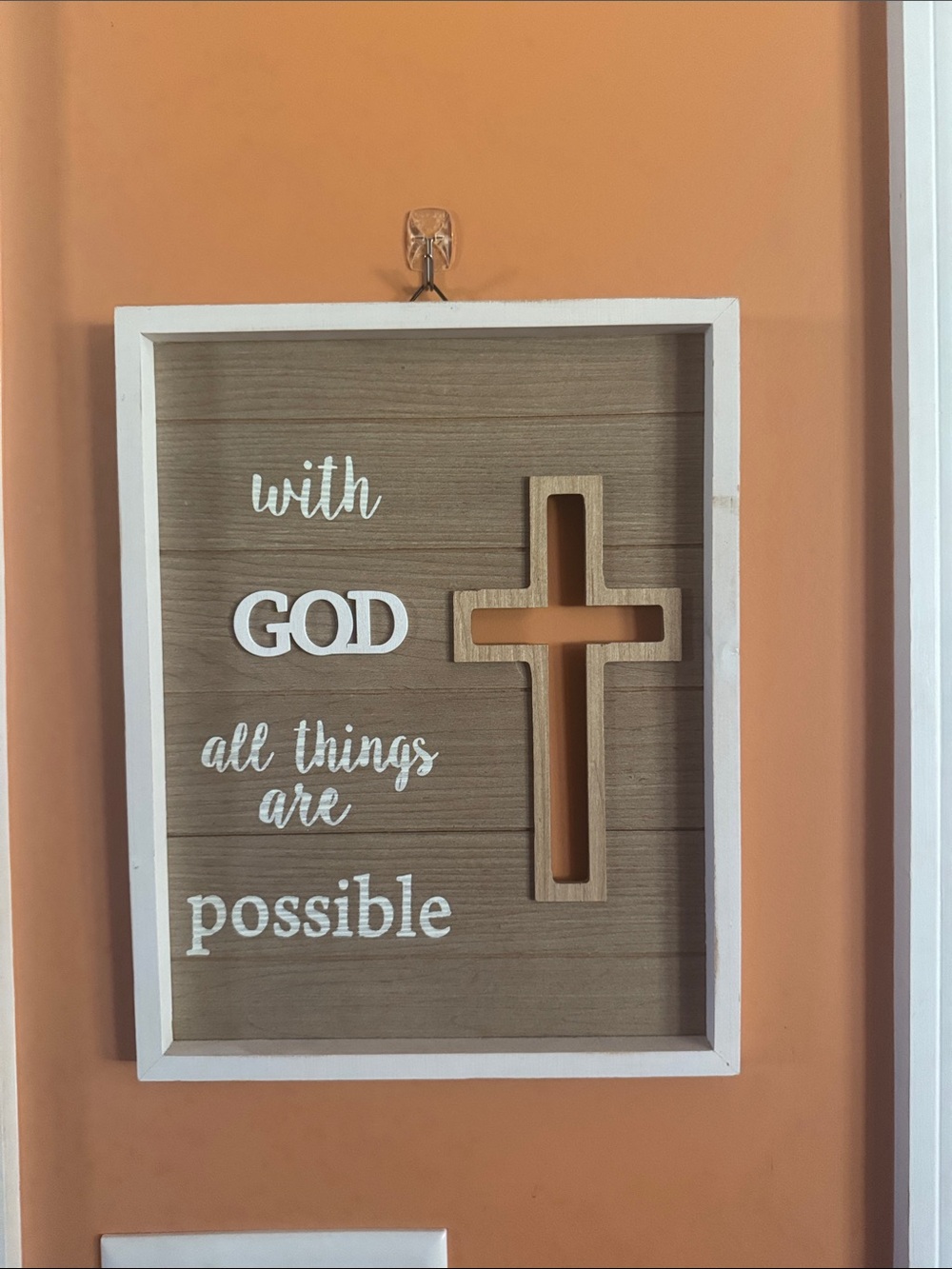 With GOD All Things Are Possible Framed Wall Cross Art in White and Wood